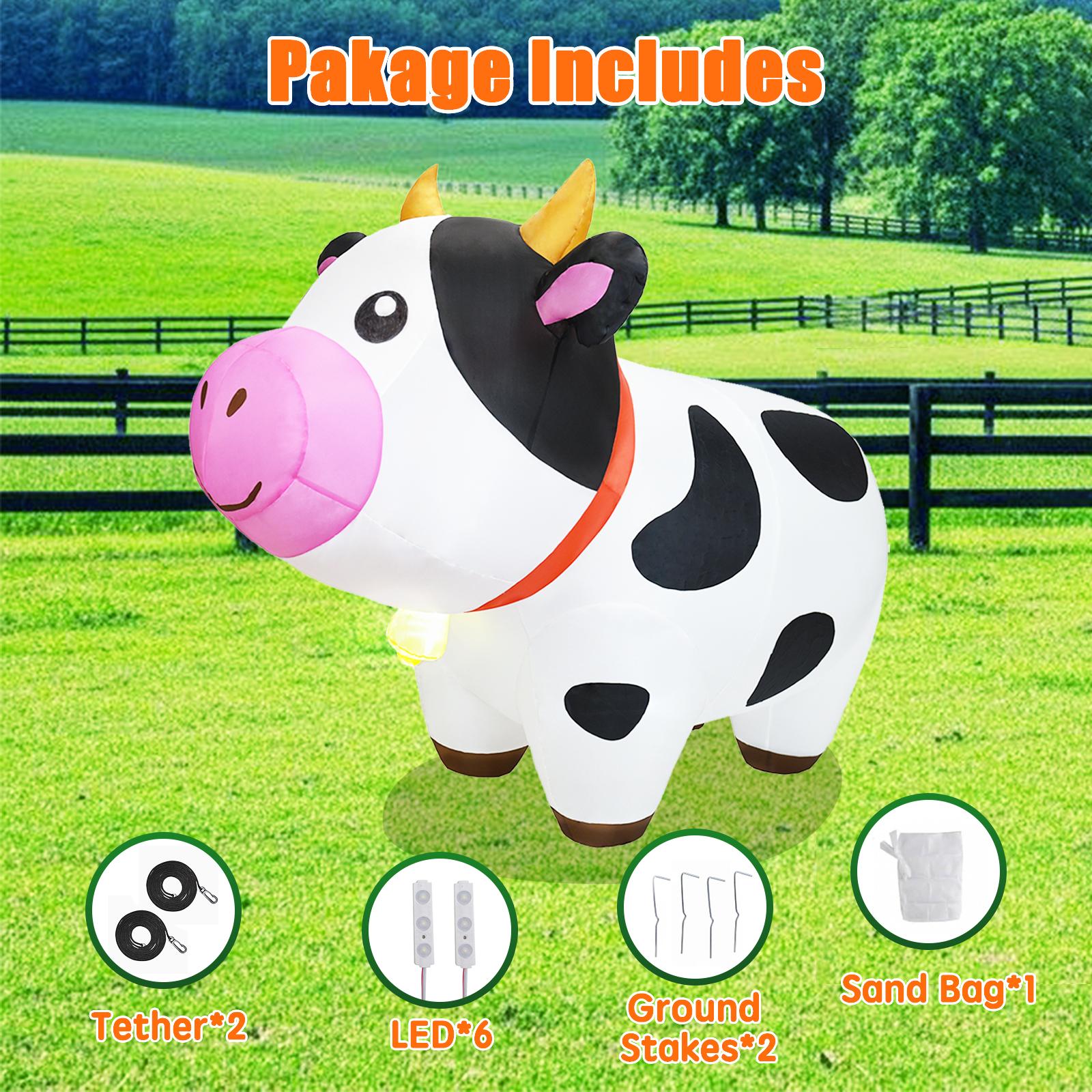 6 FT Long Cow Inflatables Christmas & Spring with Built-in LED Lights, Farm Ranch Inflatable Animals Cute, Blow Up Yard Outdoor Decorations for Garden Lawn Party Holiday Outside