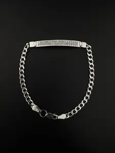 Pulsera Cubana con Placa CZ Plata Ley .925