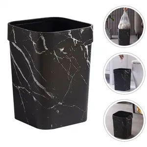 Elegant Black Marble Trash Can - 3.17 Gallon Square Lidded Waste Basket, Suitable for Home, Office, and Bathroom