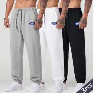 Men’s stretch solid-color casual jogger pants with a drawstring waist; classic running pants; comfortable straight-leg sweatpants with side pockets; polyester athletic pants; mid-rise training pants; solid-color casual training wear; machine washable (reg