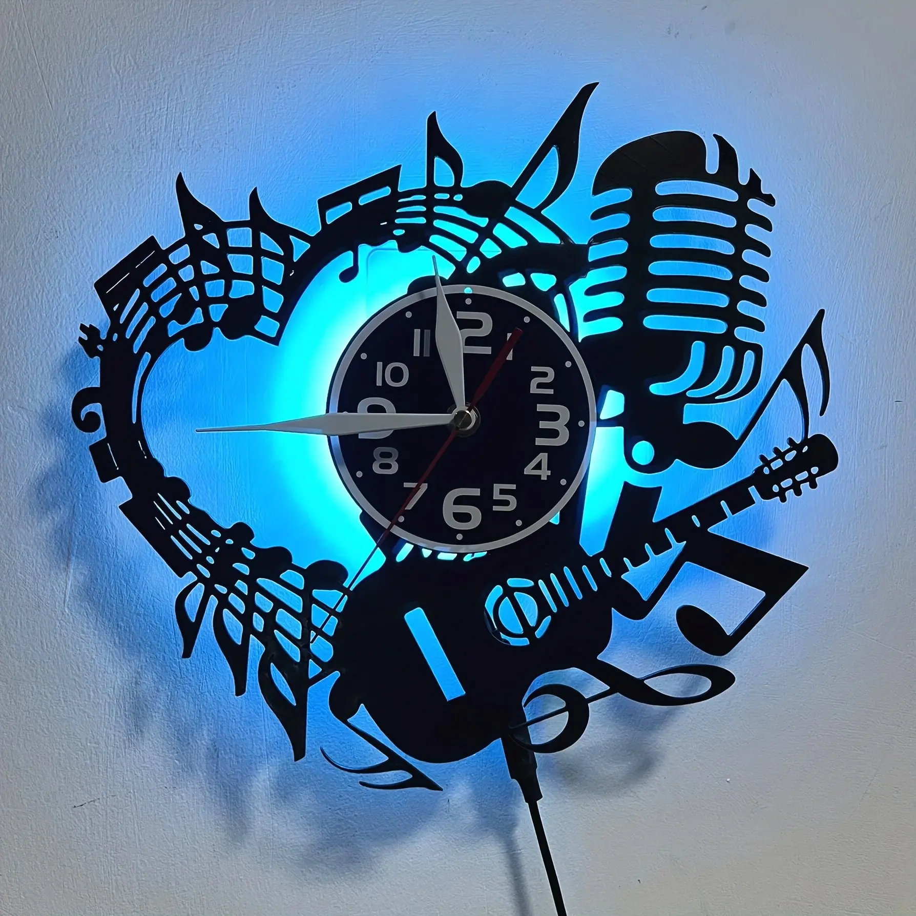 LED Multicolor Music Heart Vinyl Wall Clock, Irregular Shape, Flat Crown, Aa Battery Powered, Silent Design, Perfect Gift for Music Lovers, Led Wall Clocks