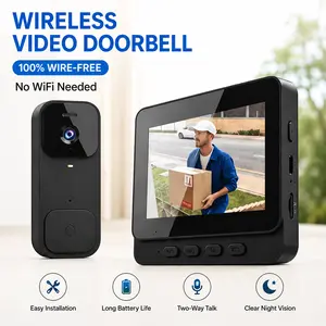 Wireless Video Doorbell Camera with Screen Monitor, No WiFi Needed, Two-Way Audio, Night Vision, Long Battery Life, Easy Install Security System