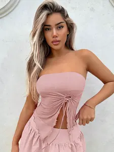 Asymmetrical Hem Women's Strapless Top - Comfortable Design for Women - Womenswear