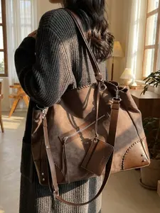 Vintage Casual Tote Bag, Large Capacity Commuter Shoulder Bag, Versatile Crossbody Handbag, Casual Trendy Purses, All Seasons Plain Style, Handbag Sling Bag, Commuting Bag, Stylish Crossbody Bag