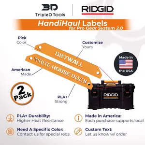 TripleD Tools HandiHaul Labels for Ridgid Pro Gear System 2.0 Made in America Durable Plastic Customizable Pack of 2