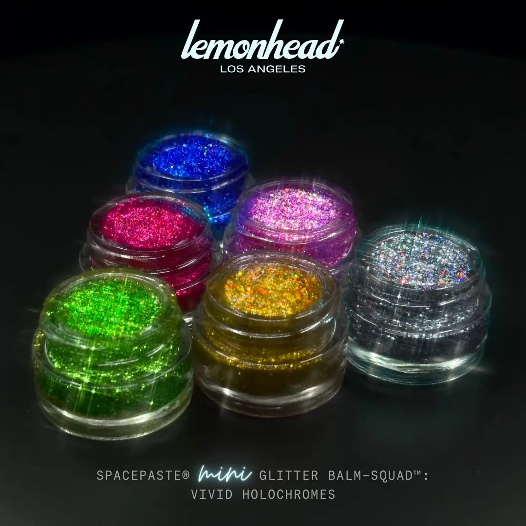 Lemonhead LA SPACEPASTE Vivid Holochromes | 6-Piece Mini Holographic Glitter Gel Makeup Collection | Ultra Reflective Micro-Glitters for Eyes & Lips