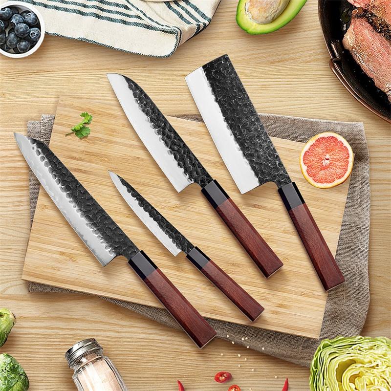TUSKBLADE KITCHEN KNIFE SET 4 PIECE “PM8 Octa Series” – Composite Steel Chef Knives with Octagonal Grip