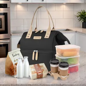 Multifunctional Double Layers Tote Cooler Lunch Bags Large Capacity Travel Picnic Lunch Box with Shoulder Strap Large opening lightweight bag Insulated Pockets