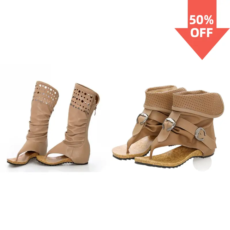 Clearance Sale Womens Brown Ankle Cuff Gladiator Sandals with Buckles Comfortable Flat Cork Footbed Flip Flop Sandals Perforated Breathable Summer Sandals for Casual Beach Wear