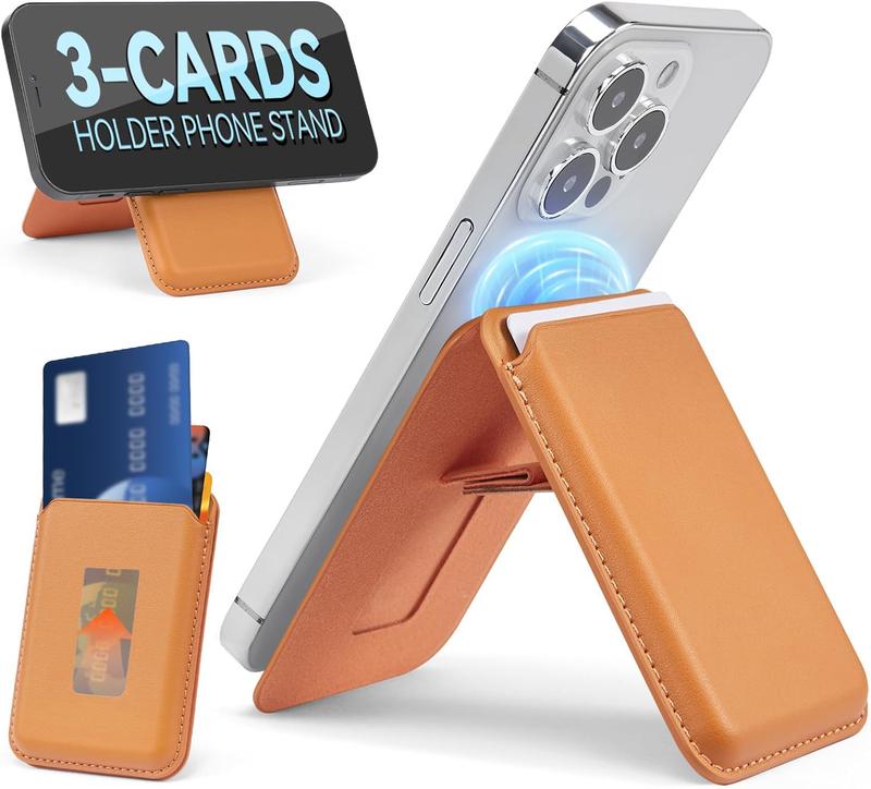 Mag Safe Wallet with Stand Magnetic Wallet for Phone Leather Magsafe Card Holder Compatible with iPhone 16/15/14/13/12 series and MagSafe cases, 1 Slot Fit 3 Cards magsafe wallet card holder