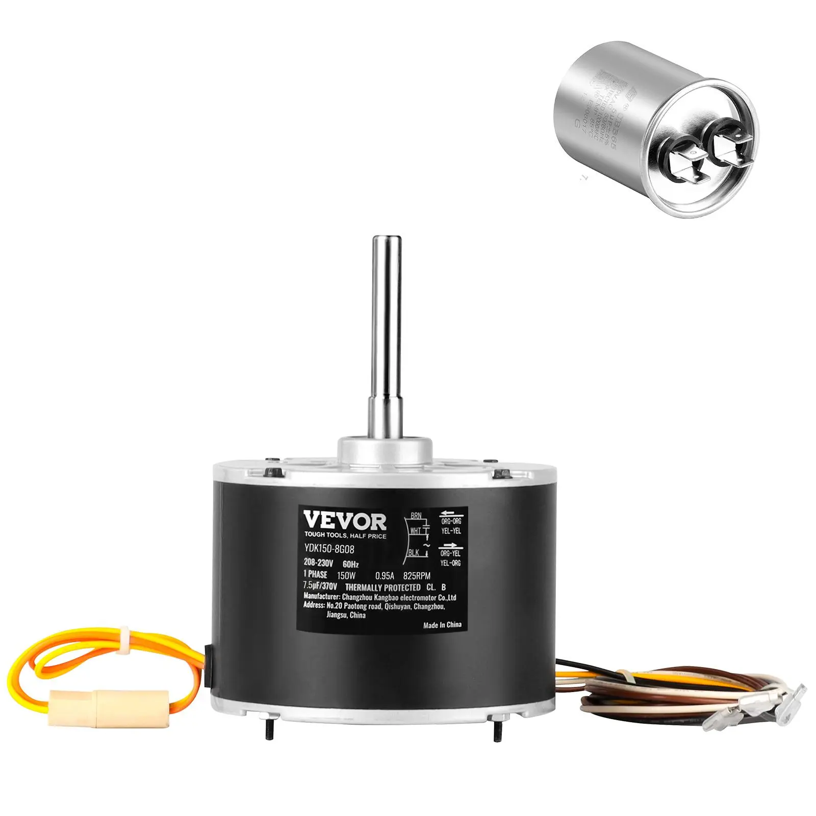 【summerfinds】VEVOR Condenser Fan Motor 5KCP39GFS166S, 3S003, 1/5 HP 208-230V, 825RPM, OEM Standard Upgraded Replacement Condenser Motor Reversible Rotating, Explosion-proof CBB65 7.5μF/370V Capacitor