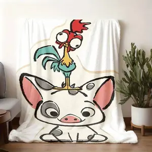 2026 new model printed with patterns Moana Themed Fleece Blanket, Featuring Cute Pua and Funny Heihei, Soft and Skin-friendly Warm Throw Blanket, Multi-purpose Blanket for Bedroom, Living Room and