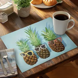 360 stand 6-Piece Pineapple Print Placemats, 14x18 in Lightweight Tropical Stylish Polyester, Rectangular Indoor Home Kitchen Tableware Decor Accent, Set/6 Pieces, Durable, Outdoor
