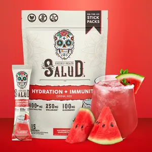 Salud 2-in-1 Hydration and Immunity Electrolytes Powder, Watermelon Margarita - 15 Servings, Agua Fresca Drink Mix, Elderberry, Dairy & Soy Free, Non-GMO, Gluten Free, Vegan, Low Calorie, 1G Sugar