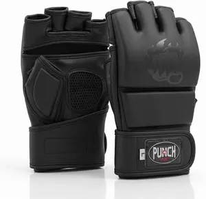 Punch Sports MMA Gloves Open Palm Training Gloves Matt Synthetic Leather Grappling Gloves for Men Women UFC Style Fight Gloves for Sparring Muay Thai Kickboxing Heavy Bag