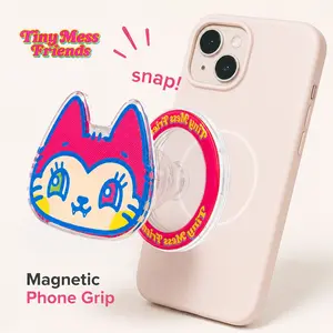 Cute Magnetic Phone Grip Stand for MagSafe Cases & Phones by Tiny Mess Friends, Kawaii Phone Accessory & Magnetic Phone Holder Stand Secure Hold Easy Install Hands-Free Accessory, Gift Box Packaging with Stickers and Small Accessories Included