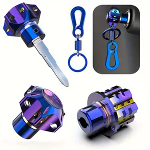 Motorcycle Titanium Key Head Cover - Aluminum Alloy, Blue & Black Design, Off-Road Bike Accessory with Carabiner Clip for Easy Attachment