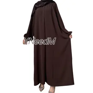 casual solid color robe abaya with zipper (crepe) MS258 #