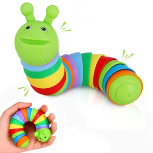 Rainbow Caterpillar Stress Relief Toy, Flexible Desk Pet Toy, Unique Rainbow Slug Novelty Gift, Soft Compression Fun for Adults