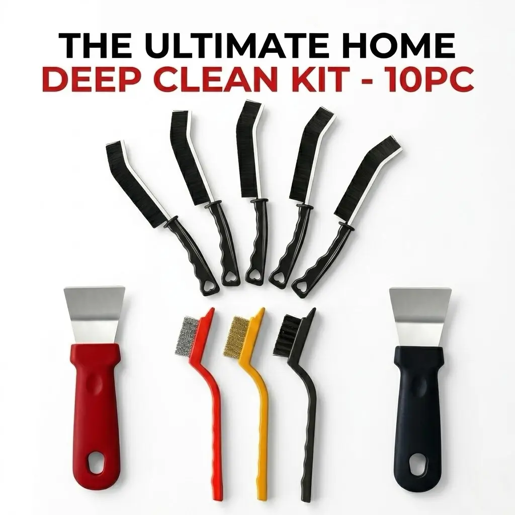BBQ Grill Cleaner Brush & Scraper Tool Kit, 10Pcs Rust Removal Scrub Brushes, Heavy Duty Metal Scraper for Outdoor Grill, Griddle, Gas Stove