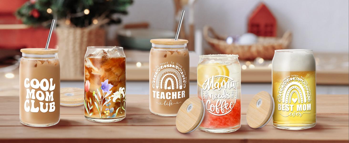 Mothers Day Gifts for Mom from Daughter Son, Gifts for Women Mama Stepmom Mother In Law Bonus Mom, Personalized Anniversary Birthday Mothers Day Presents for Wife from Husband - Can Glass Cups 16OZ