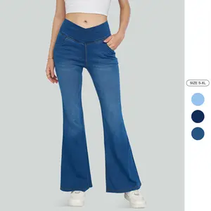 Imily Bela Womens Y2K High Waisted Flare Jeans Stretchy Crossover Waist  Denim Pants