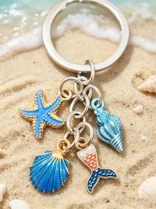 Ocean Starfish Keychain,Mermaid Tail Keyring,Conch Shell Keychain Starfish Shell Conch Women Bag Pendant Seashell Conch Additions Beach Vibe Coastal Keychain Ocean Themed Enamel Bag Purse Charms Backpack Ornament Beach Bag Decoration Handbag Accessory