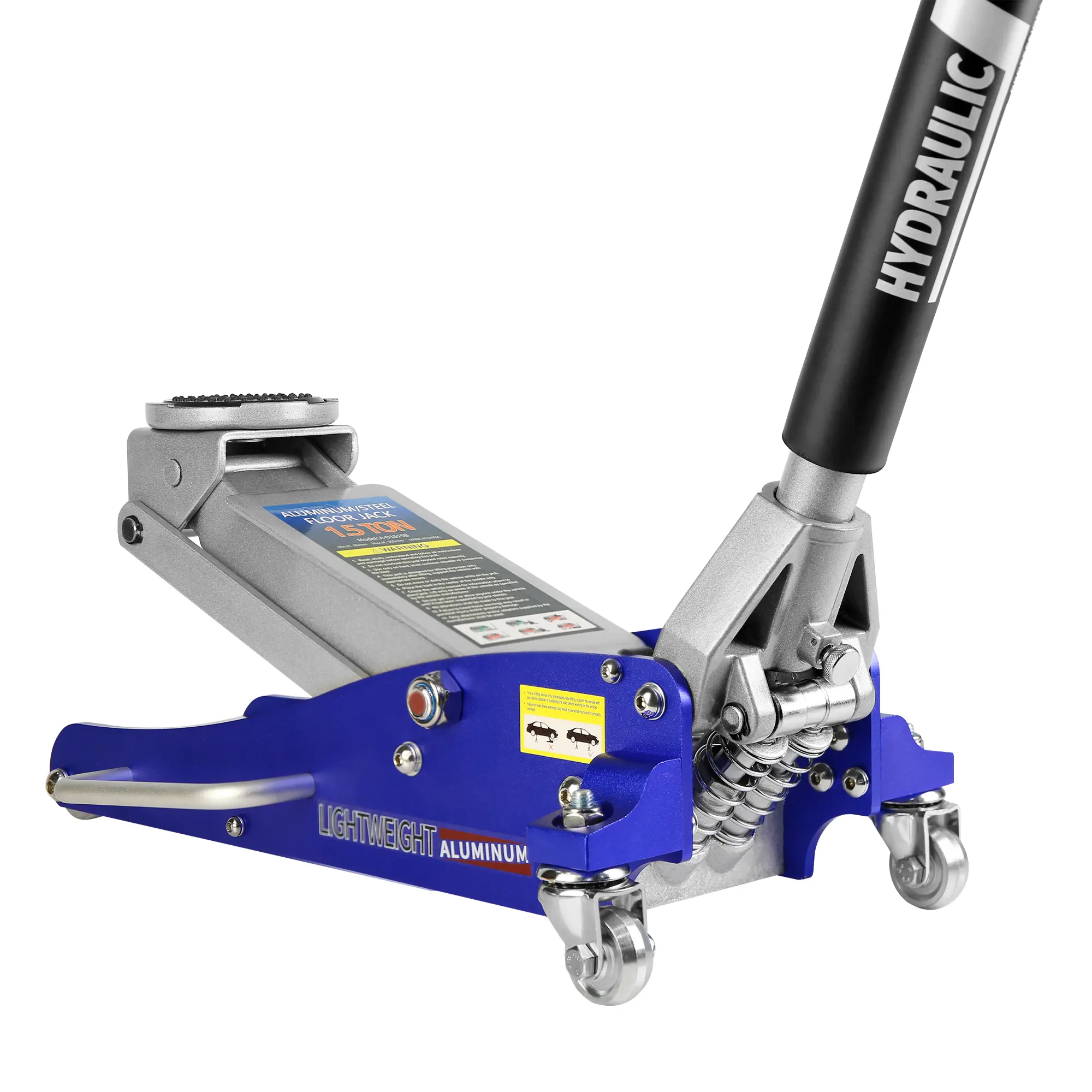 Hdmw Hydraulic Low Profile Aluminum and Steel Racing Floor Jack with Dual Piston Quick Lift Pump, 1.5 Ton (3,000 lb) Capacity, Blue, Easy-To-Use Pump
