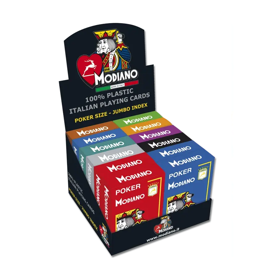 Modiano Italian 330-Micron PVC 100% Waterproof Jumbo Poker-Size 4-Pip Standard Playing Cards - 10 Vibrant Colors, 2.5x3.5 Inches, Borderless Brilliantly Printed Faces, Enhanced Visibility, Rounded Corners, for Card Game Enthusiasts, All Ages, 2.5 X 3.5 In