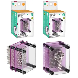 2 Pcs Set Pocket Sized Pin Art Pinscreens - Miniature 3D Pin Art Board Game Pins - Stress Relief Toy & Birthday Gift for Kids - Compact - Perfect for Travel, Provides Endless Creative Fun, Relaxation