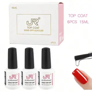 JR 6pcs 15 ml Top Coat Base Coat Gel Polish Set-Upgrade No Wipe Extra Glossy Top Coat Finish for Gel Nail Polish, Soak Off UV/LED Lamp Needed, Essentials for Long-Lasting Manicure Christmas Kit