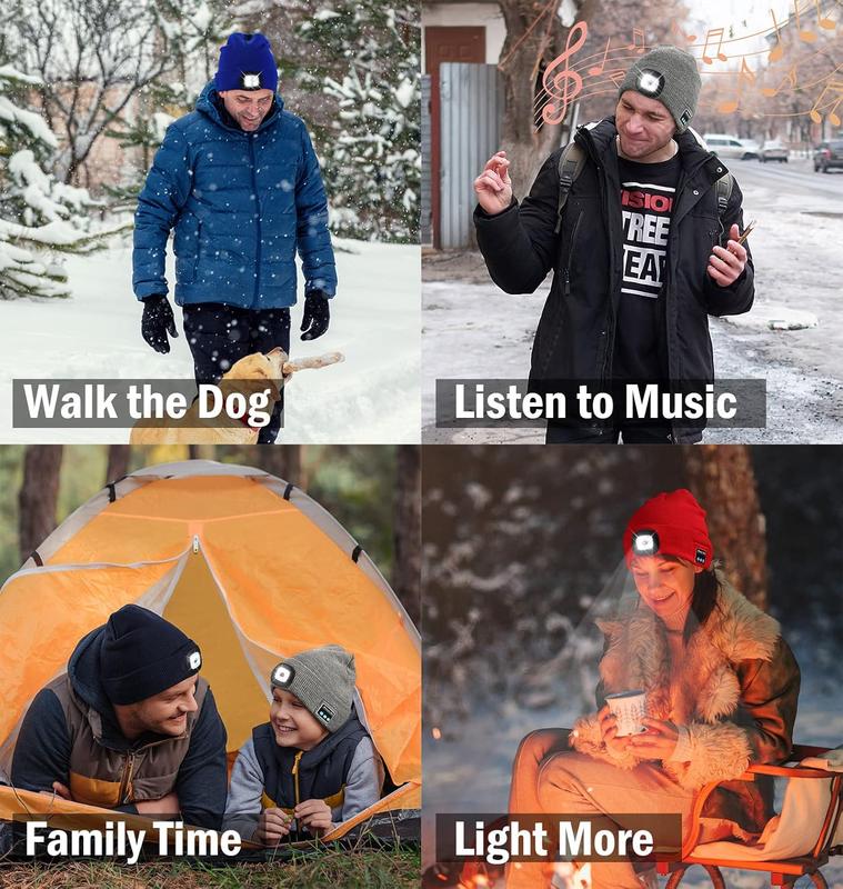 Bluetooth Beanie with LED Light - USB Rechargeable Headlamp Hat, Built-in Speaker & Mic for Music, Calls & Outdoor Fun! Perfect Valentine's Day Gift Lightweight Running Athletic Hat baseball sport accessory