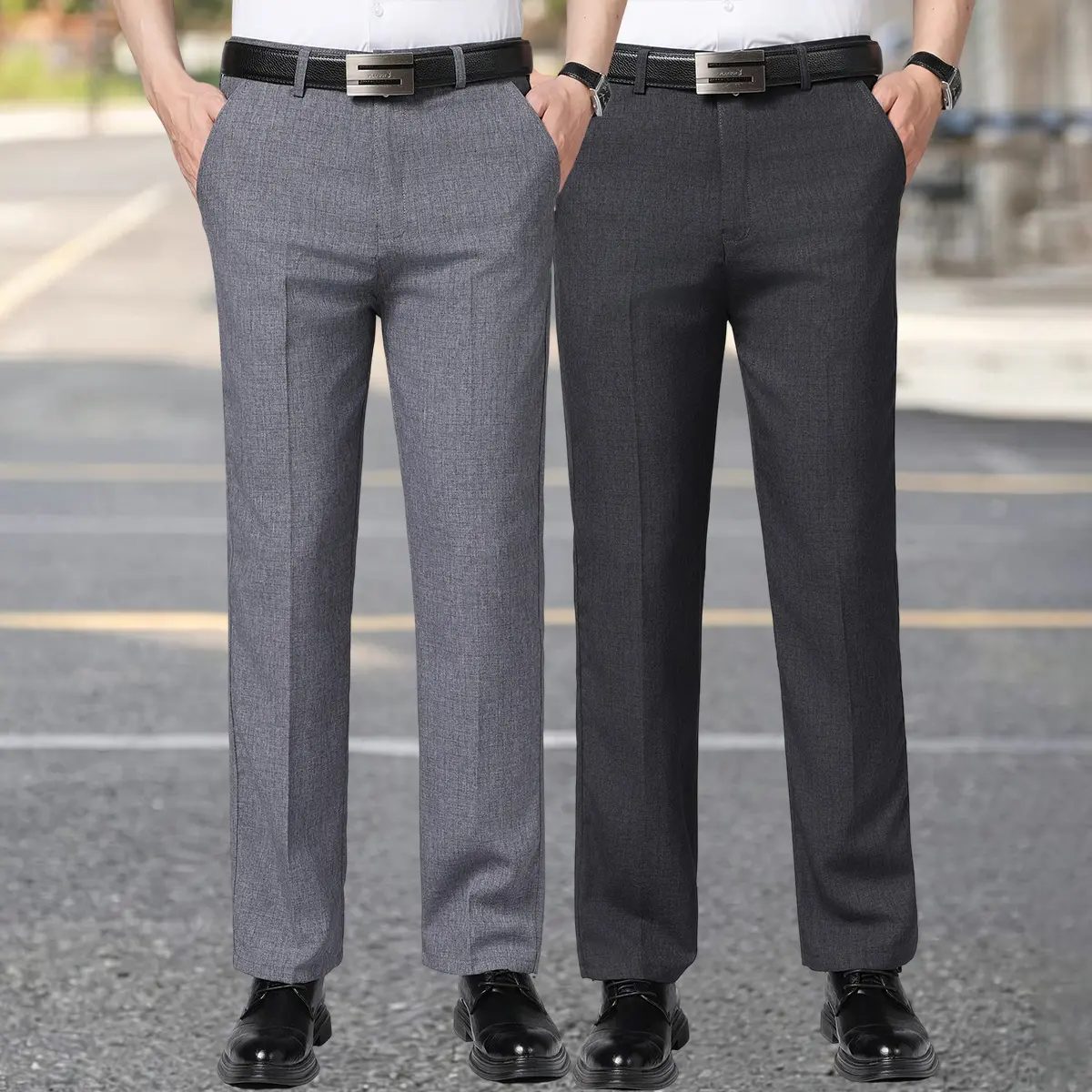 2Pcs Men'S Business Suit Pants, Straight Slim Fit, Wrinkle-Resistant And Non-Iron  Lightweight And Breathable Fabric Drape And Comfortable Formal Trousers  Work Commute Party Versatile Formal Pants Medium-Elastic Drape Suit Pants