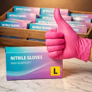 102/1000 Light Pink Nitrile Disposable Gloves, 4.62 Mil, Good Hand Feel, Powder-Free - With Latex-like Sensation, Suitable for Tattooing, Hair Styling, Handicrafts, Playing with Pets, Washing Dishes, Daily Household Cleaning, Practical Household Good