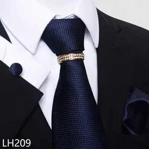 4-piece/set Fashion Striped Floral Tie, Pocket Square and Cufflinks Set with Gold Ring - Formal Business and Wedding Attire