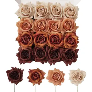 TINGE TIME Artificial Flowers Combo Box Set 16PCS Fake Rose Silk Flower with Stem for DIY Wedding Bouquets Centerpieces Baby Shower Party Home Fall Decoration (Gradient Burnt Orange) Decorative Fruit