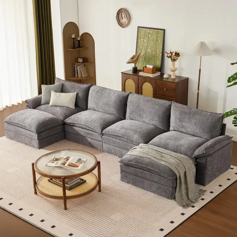 [2-3 Packages] 110-154 Inch Modular Couch Sectionals with Ottoman,Big Comfy Cloud Couches,L/U Shaped 4-6 Seat Modular Sectional Sofa,Modern Cloud Sectional Couches for Living Room,Deep Seat Sofa,Boneless Compressed Sofa#TikTokShopDealsforYouDays