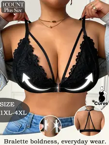 Plus Size Lace Front Closure Bralette | Wireless Unpadded Racerback Bra for Curvy Women 1XL-4XL