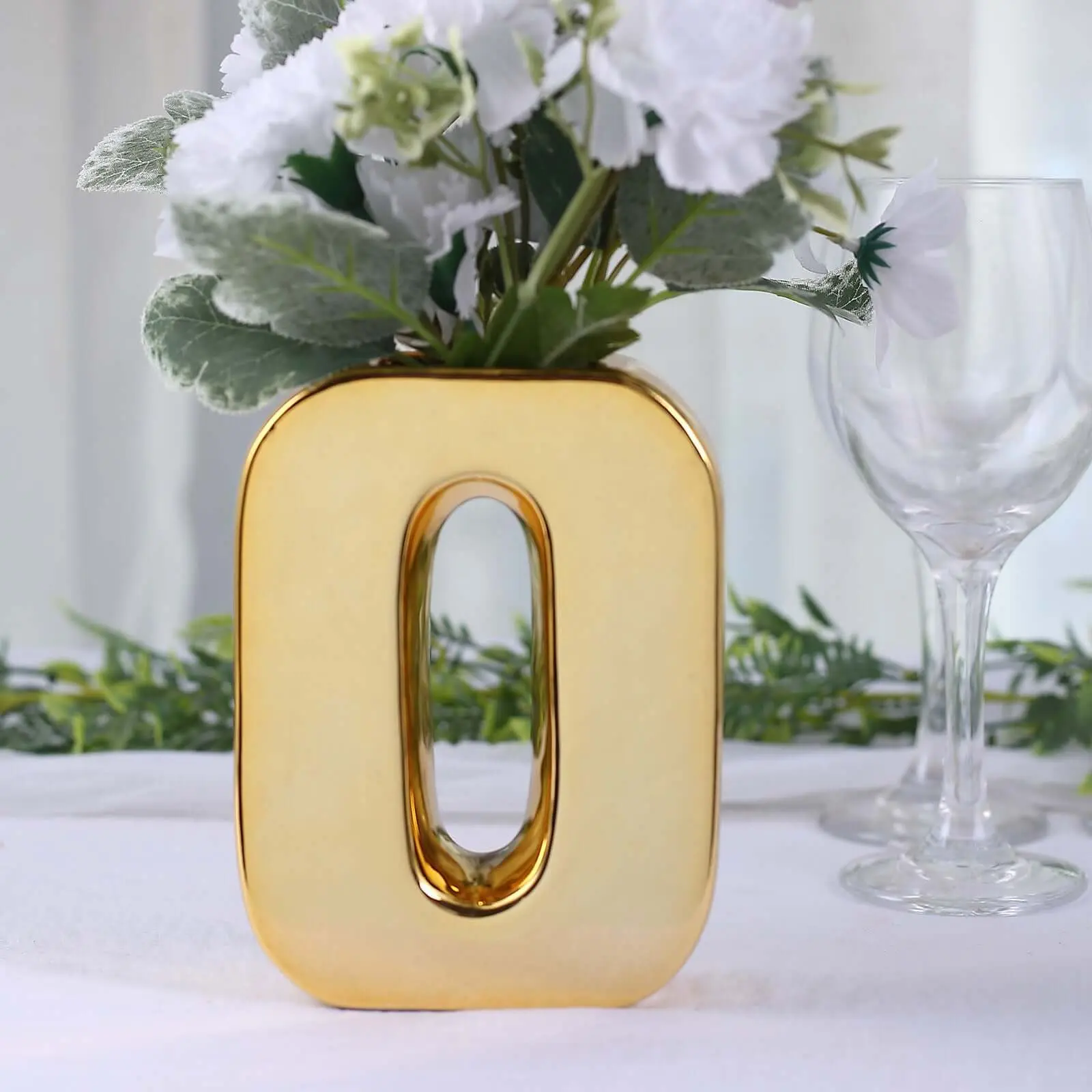 Ceramic Letter "O" Vase Shiny Gold Plated 6" - Stylish Bud Planter Pot for Table Centerpieces