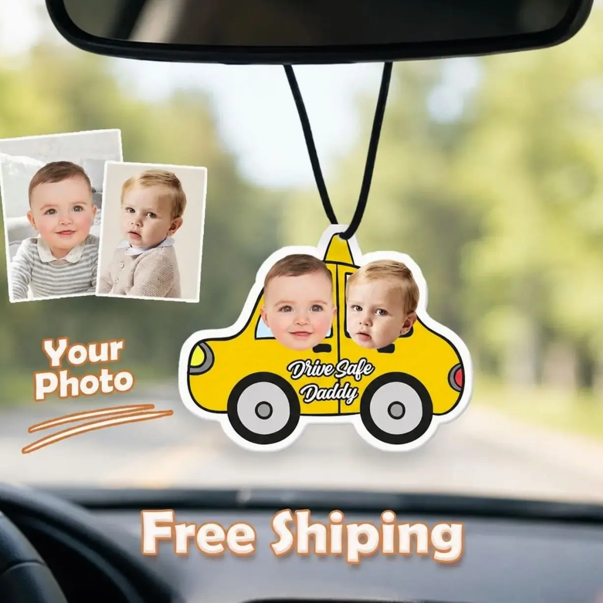 Personalised Acrylic Ornament Car with Kids Photo, Custom Picture Acrylic Ornament Car, Cute Car Accessories
