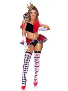 Queen of Hearts Costume Fitted Sweetheart Bustier Top with Checkered Collar High-Waisted Bottom Tutu Skirt & Crown for Wonderland Events