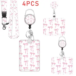 Bows ID Badge Clip Set, Adjustable Badge Roll, Rotating Clip, Nurse Sleeve Clip, Keychain, Card Protector, Office Gift for Teachers, Doctors, Nurses