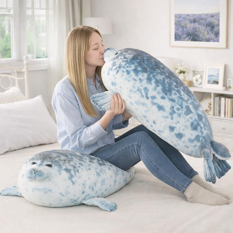 Cute Seal Plush Pillow, Soft Stuffed Animal, Available in 40cm & 100cm Sizes, Ultra-Soft Fabric, Fluffy PP Cotton Fill, Perfect for Sleeping, Lounging, Bedding, Sofa Decor