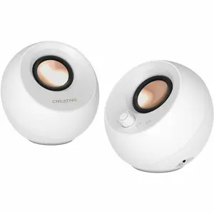Creative Pebble Pro Audio Speaker System - White, 80 Hz, Wireless, Wired, USB, Digital, with Integrated Lights