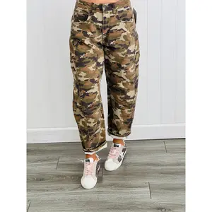Washed Camo Mid Rise Barrel Pants (Reg.)