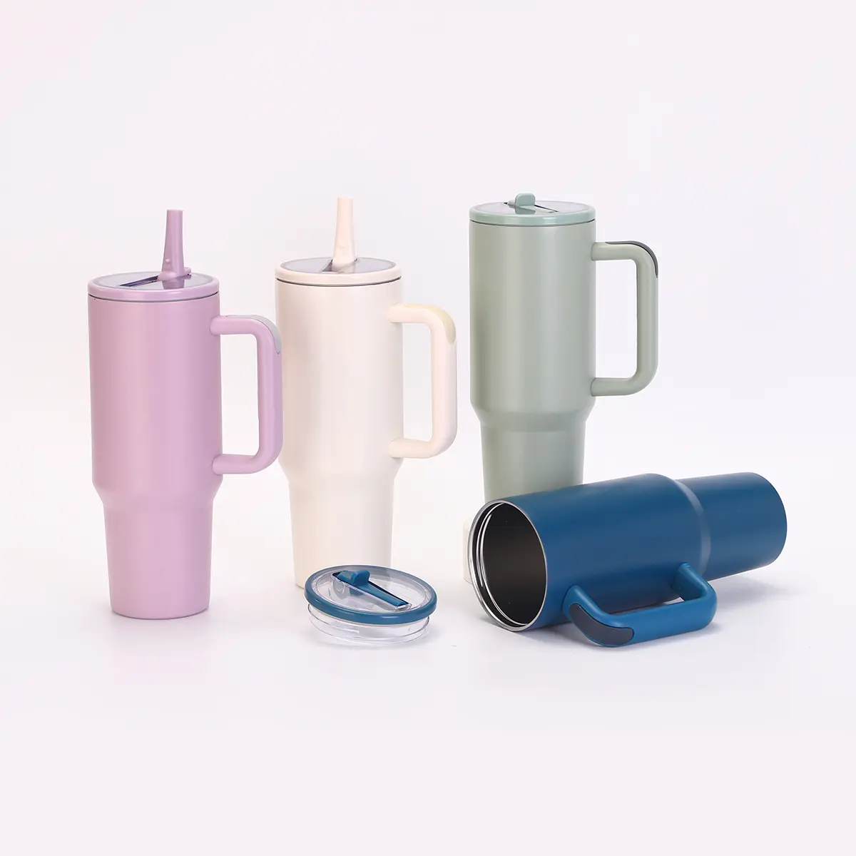 40oz Stainless Steel Straw Tumbler with Handle & Collapsible Straw, Portable Plain Insulated Reusable Water Bottle for Travel-Home Use