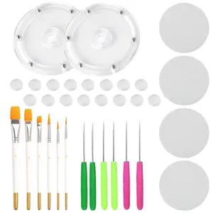 34pcs Cookie Decorating Tools Kit Including 2 Acrylic Cookie Turntable 6 Cookie Scribe Needle 4 Silicone Mesh Mats 6 Cookie Decoration Brushes 16 Rubber Feet Bumpers For DIY Cookie Baking Supplies