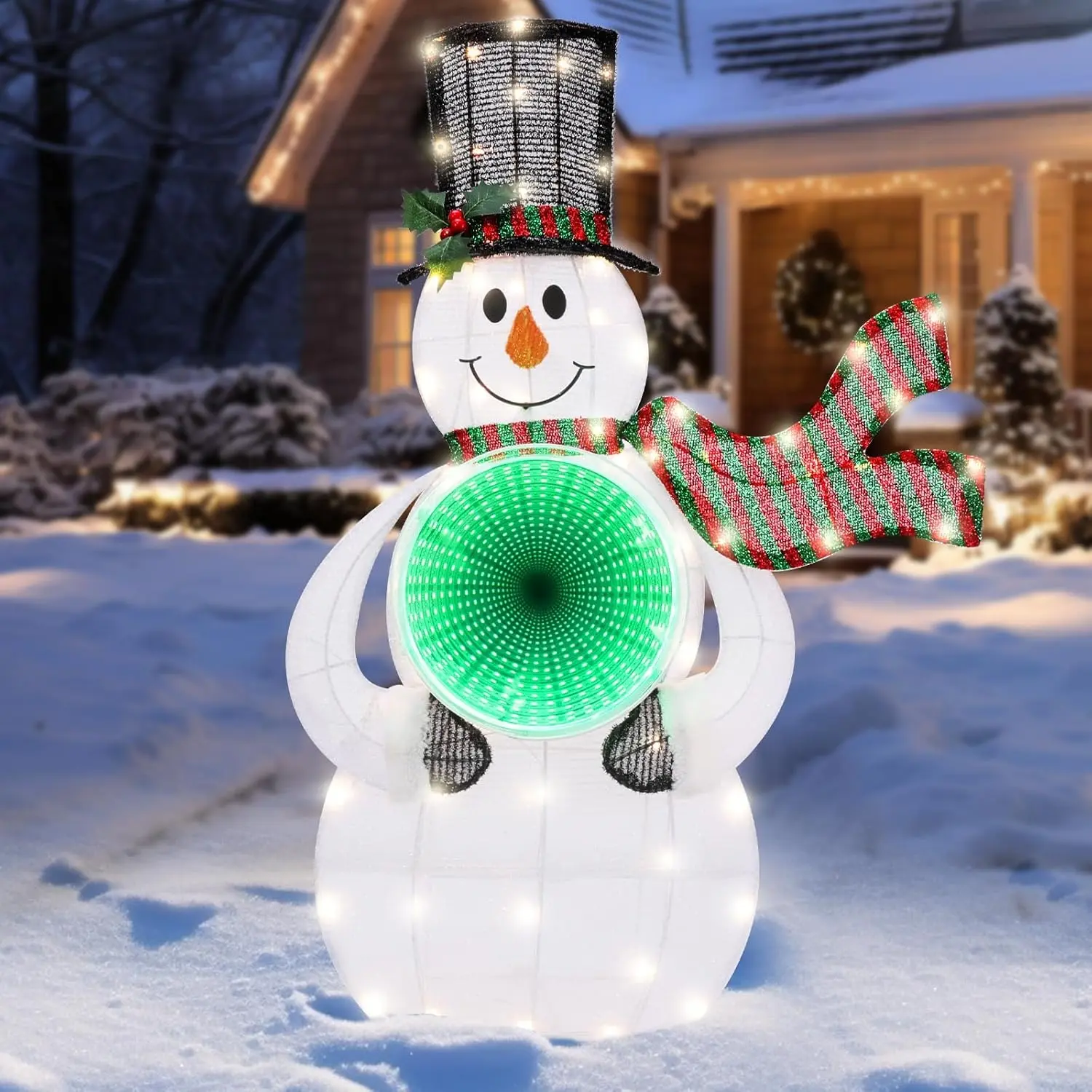3FT LED-Illuminated Snowman with 3D Infinity Mirror Light Display, Outdoor Christmas Garden Decoration, Fun Winter Wonderland Ornament (Home Improvement Outdoor Lighting), Illumination