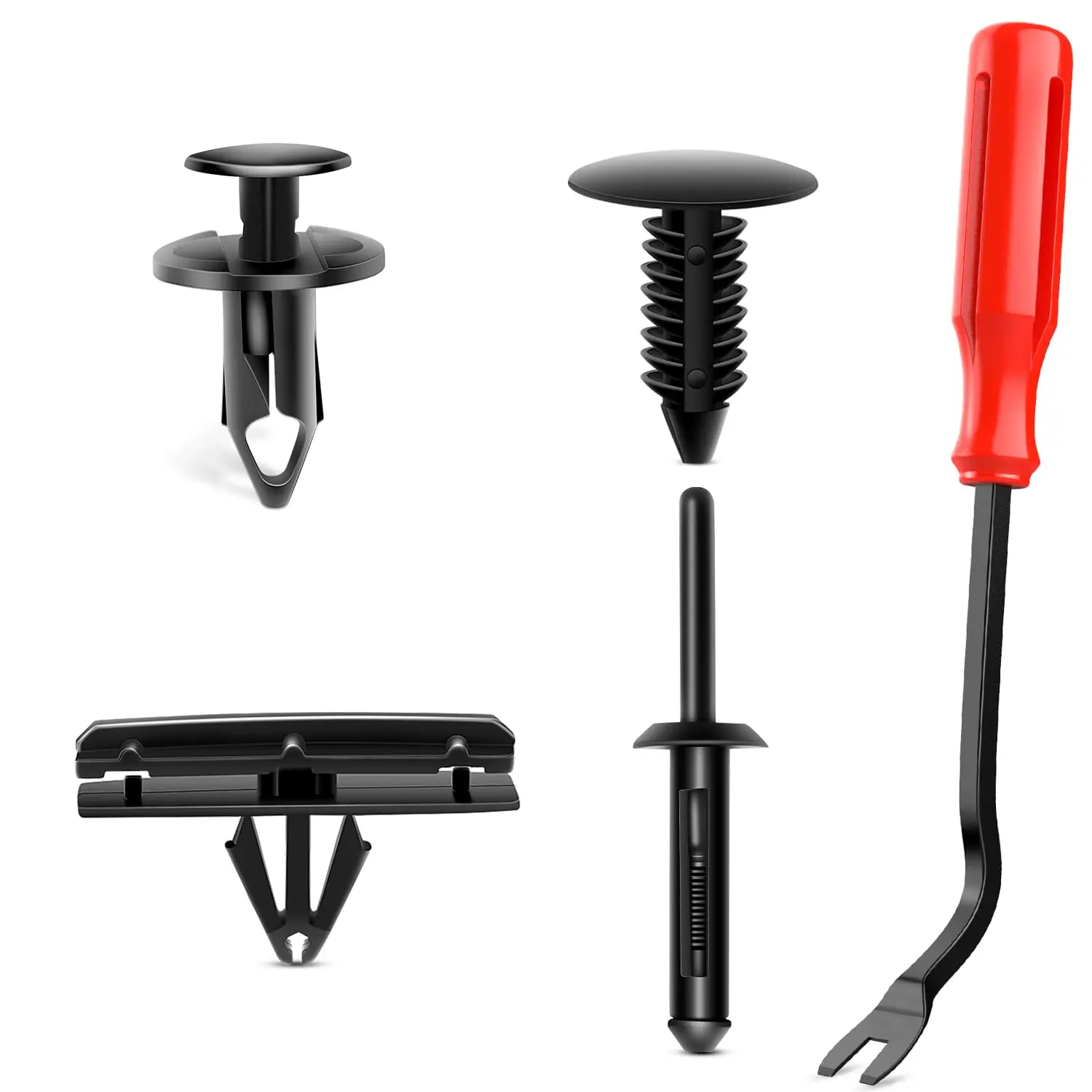 Nilight 121PCS Reusable Plastic Push-In Universal Fastener Clips & Remover Assortment (6506007-AA,6030441,68039280-AA,6503598) with 30PCS 6.4mm/8.5mm/10mm Clips, Tough Tool, Car Genuine Fit Replacement for Jeep Wrangler, Chrysler Fenders, 30 Pieces Of Pus