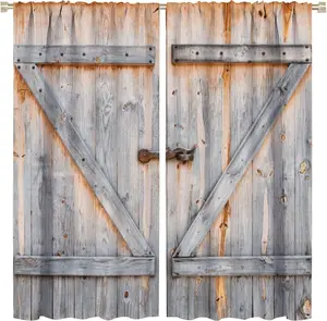 Rustic Curtain Old Wooden Garage Door Curtain for Living Room Bedroom Blackout Rod Pocket Printed Window Drapes 2 Panel 42x54in
